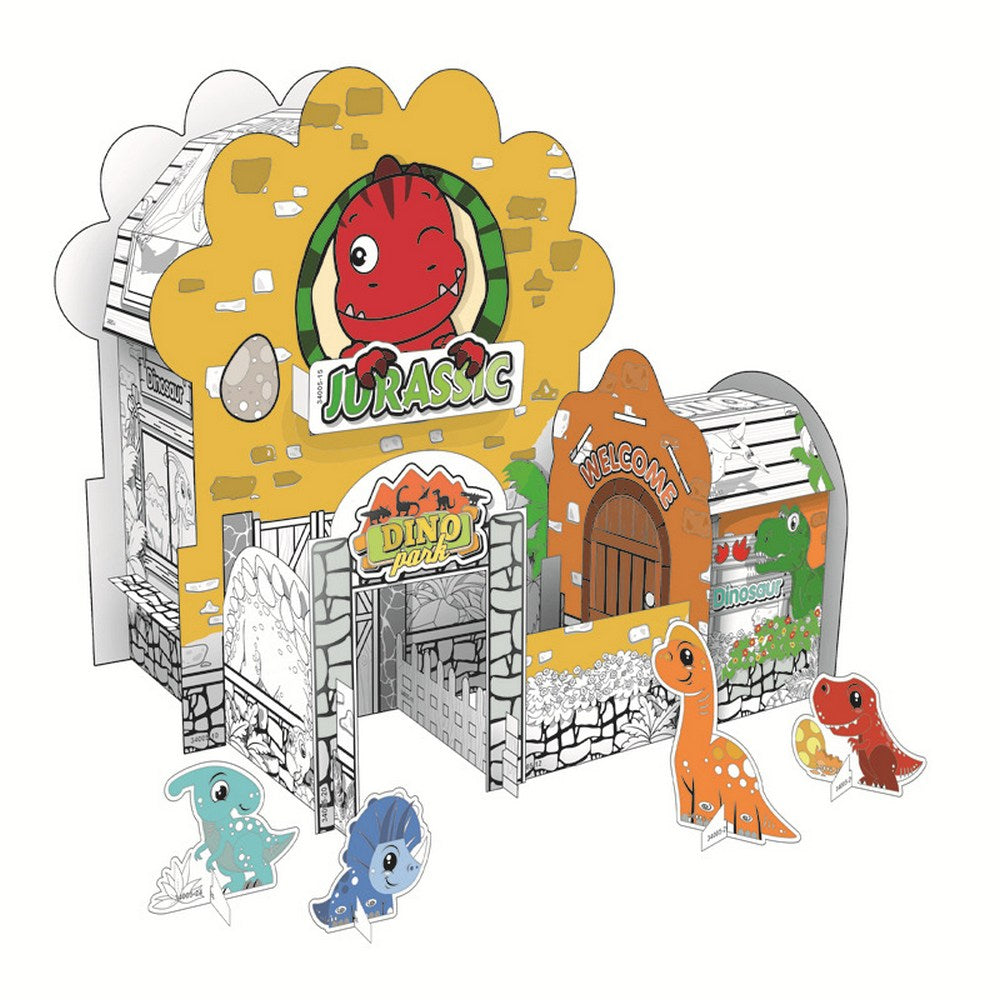 Kids Dinosaur World DIY Doodle Cardboard Houses Art Craft Set