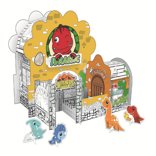 Kids Dinosaur World DIY Doodle Cardboard Houses Art Craft Set