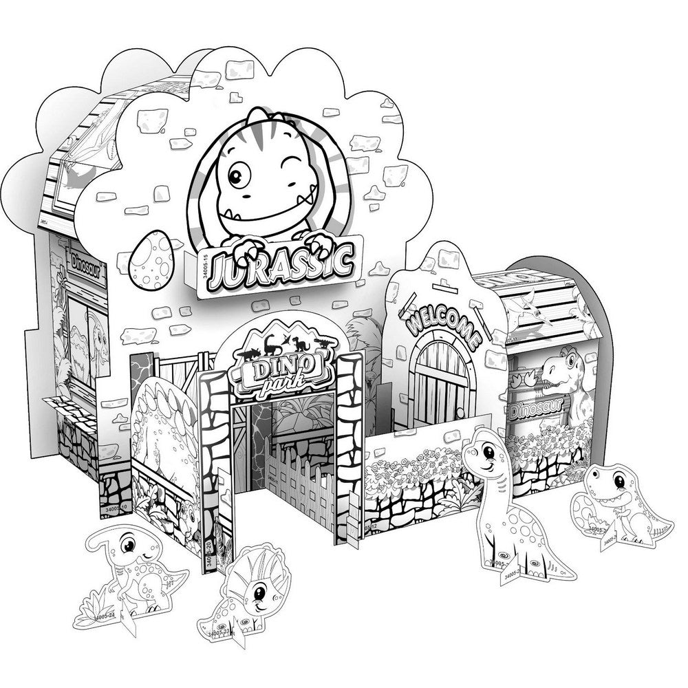 2 X Kids Dinosaur World Christmas House DIY Doodle Cardboard Houses Art Craft Set