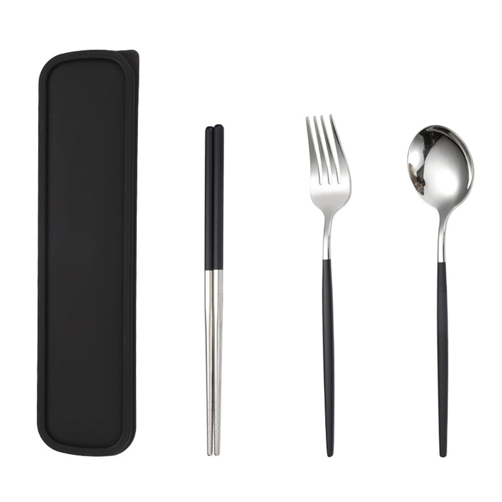 Black Small Lunch Bag Storage Bag Lunch Box Handbag with 3Pcs Cutlery Set