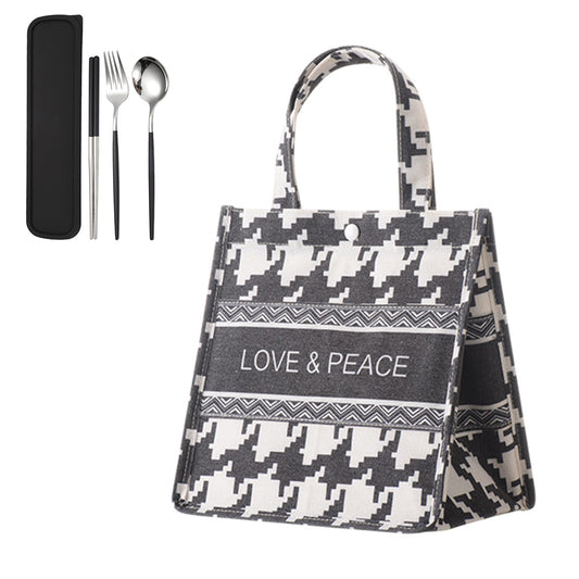 Blue Medium Lunch Bag Storage Bag Lunch Box Handbag with 3Pcs Cutlery Set