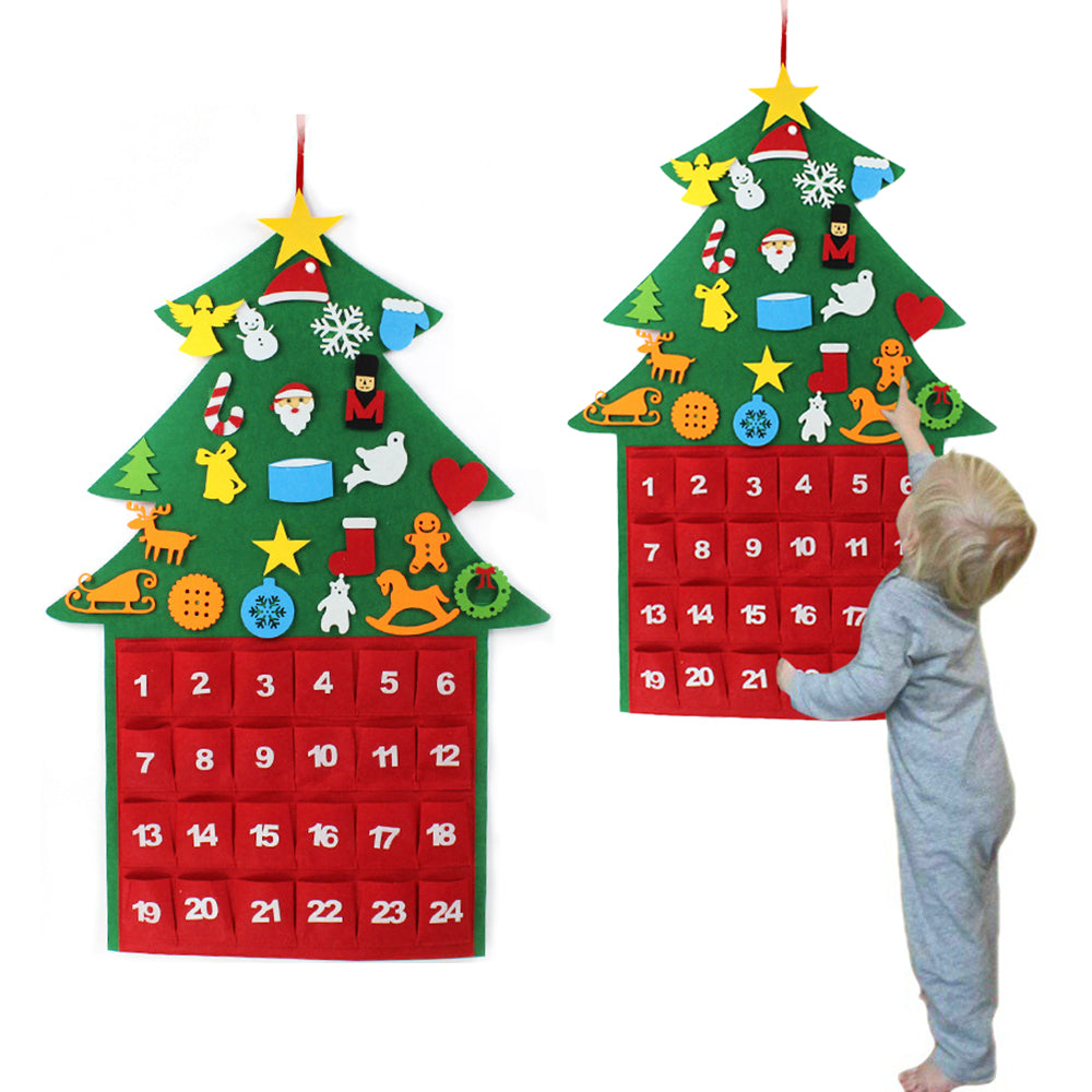 24Pockets DIY Felt Christmas Tree Advent Countdown Calendar Wall Hanging Decor