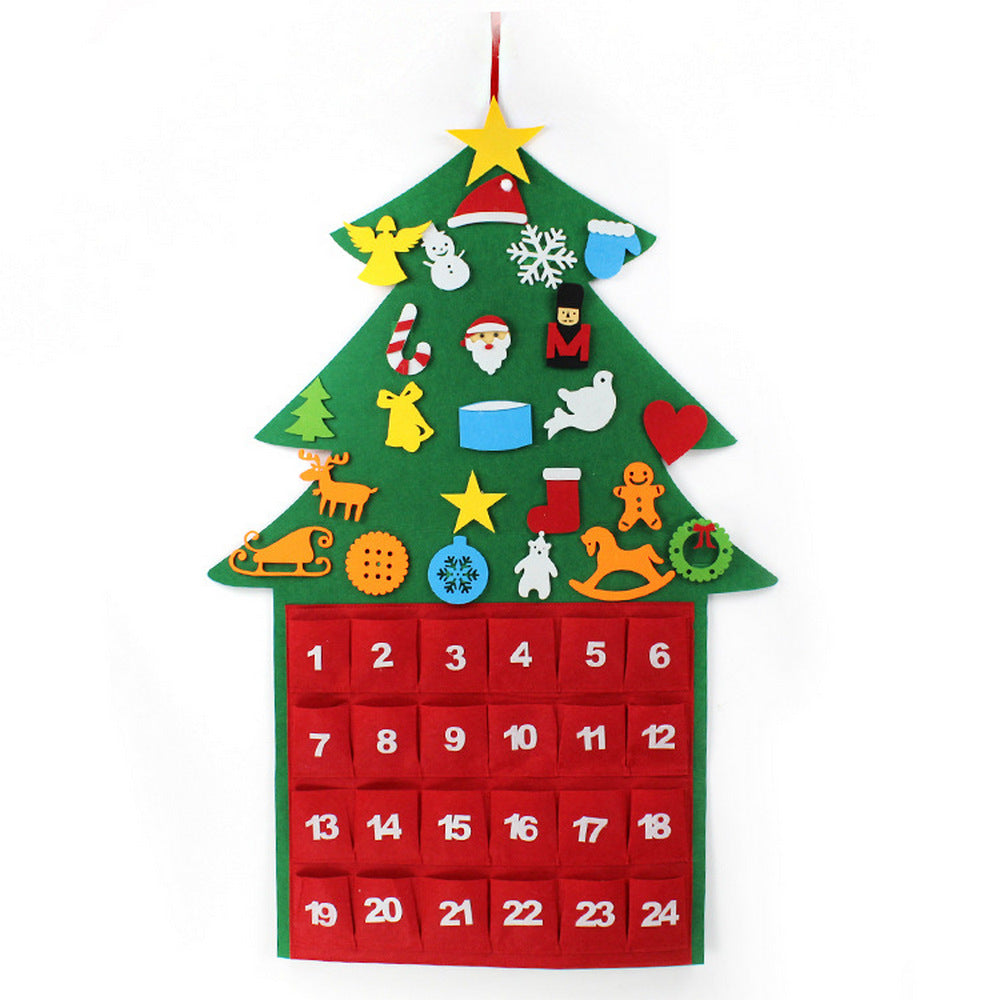 24Pockets DIY Felt Christmas Tree Advent Countdown Calendar Wall Hanging Decor