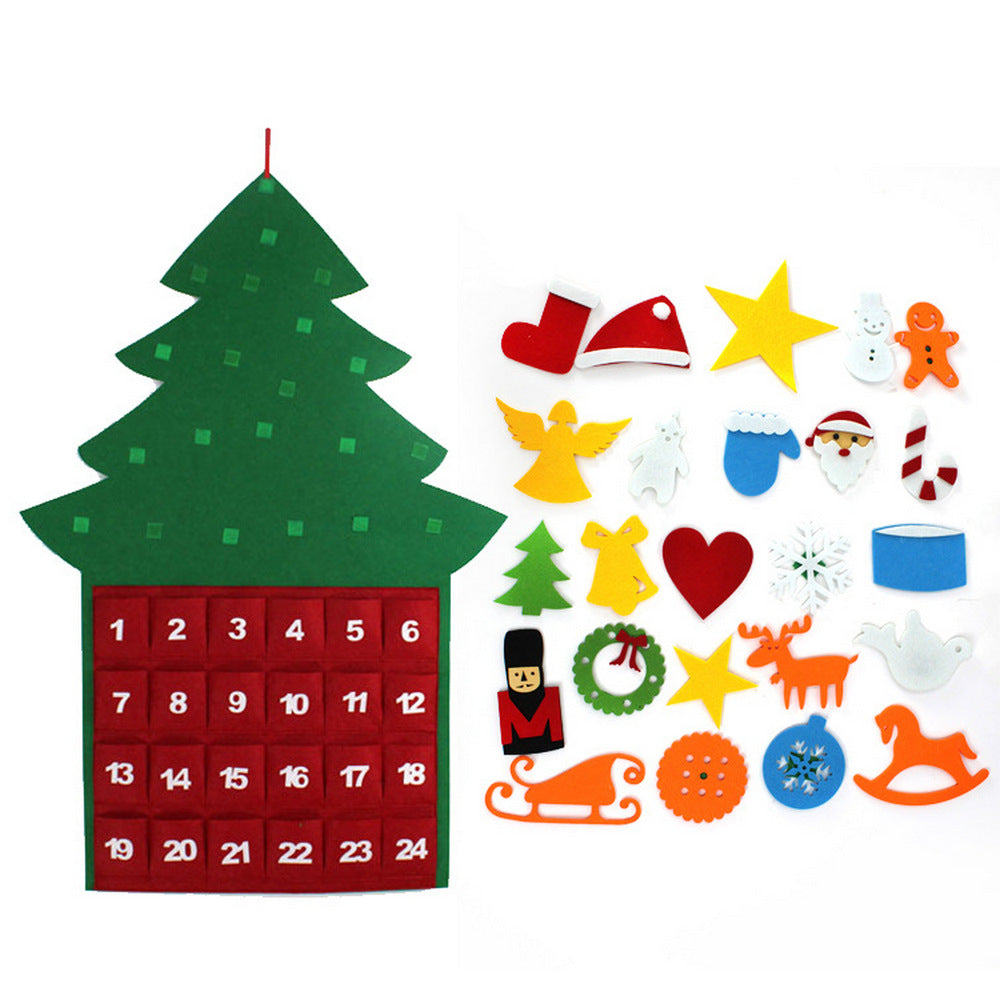 24Pockets DIY Felt Christmas Tree Advent Countdown Calendar Wall Hanging Decor