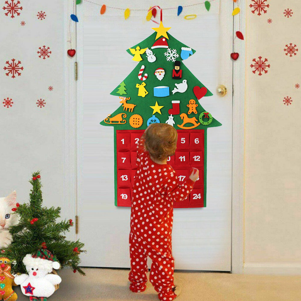 24Pockets DIY Felt Christmas Tree Advent Countdown Calendar Wall Hanging Decor