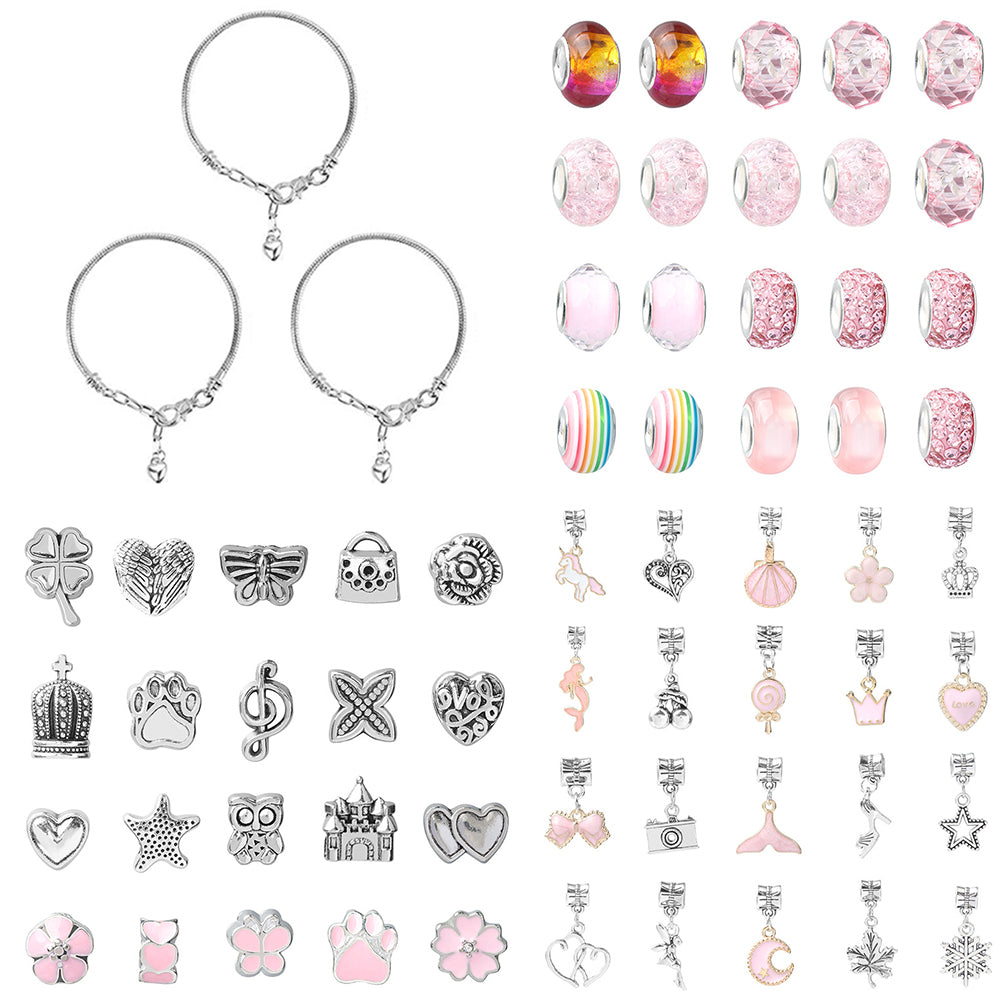 Pink 63Pcs DIY Bracelet Making Kit Pendant Bracelet Ornaments