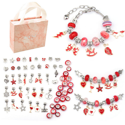 Red 63Pcs DIY Bracelet Making Kit Pendant Bracelet Ornaments