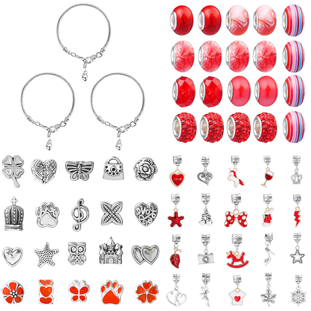 Red 63Pcs DIY Bracelet Making Kit Pendant Bracelet Ornaments