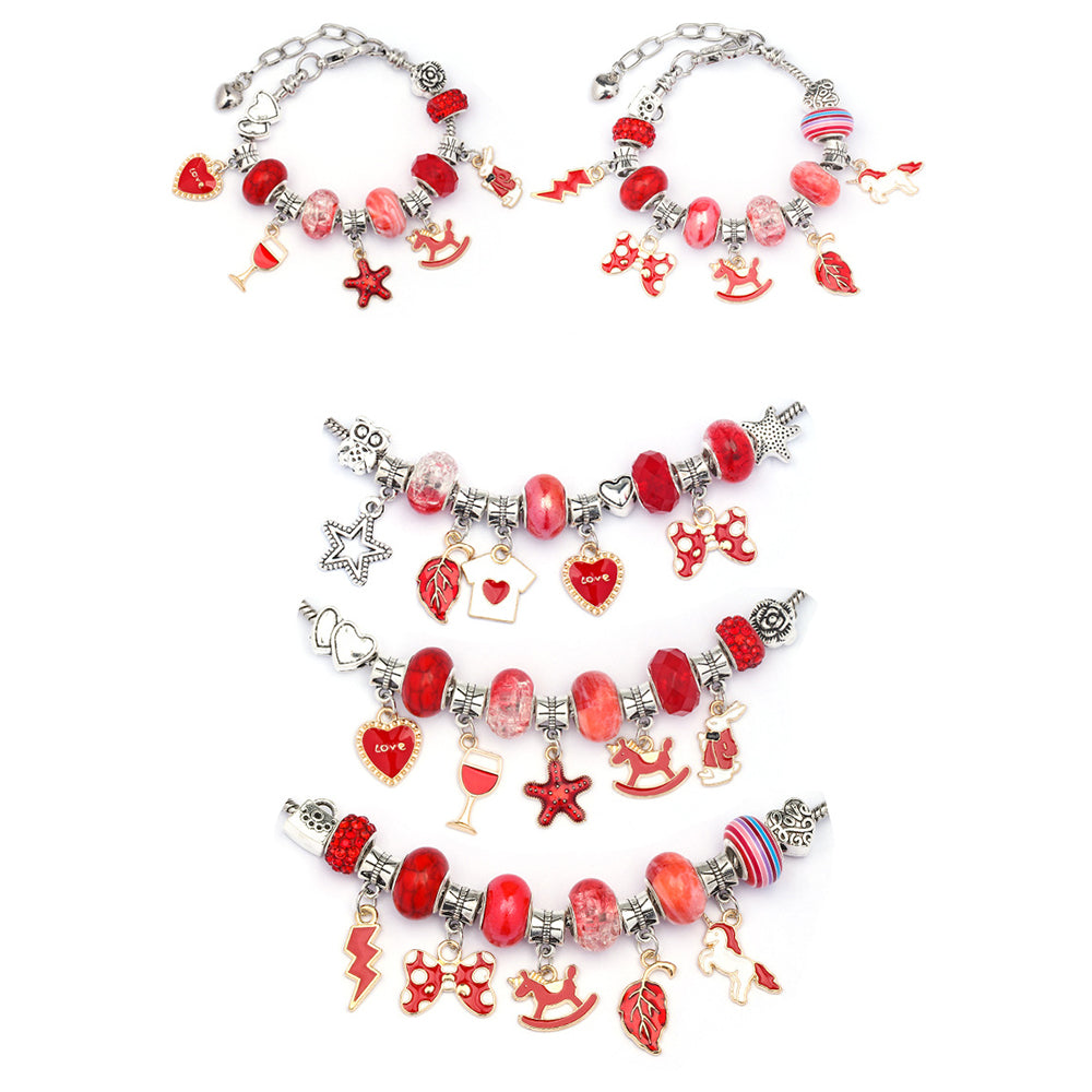 Red 63Pcs DIY Bracelet Making Kit Pendant Bracelet Ornaments