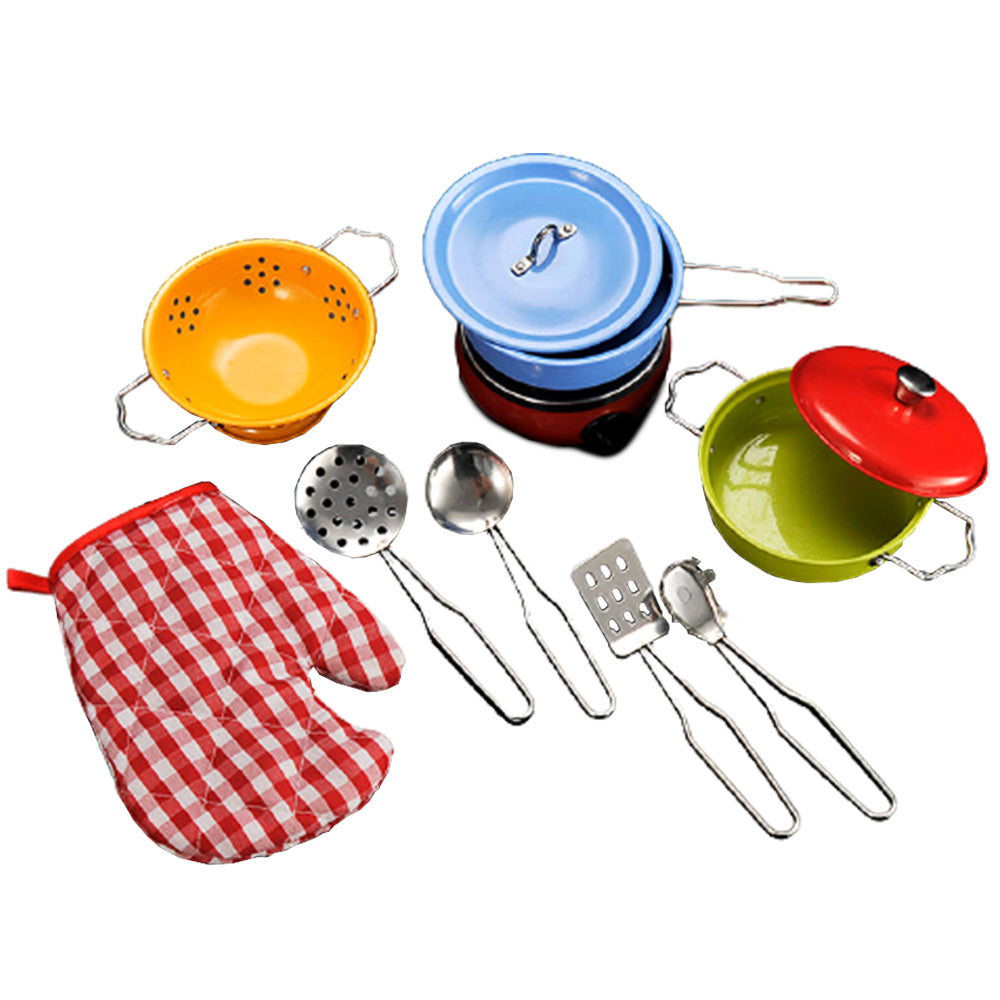 11Pcs Stainless Steel Mini Cooking Play Set for Kids Kitchen Pretend Toys