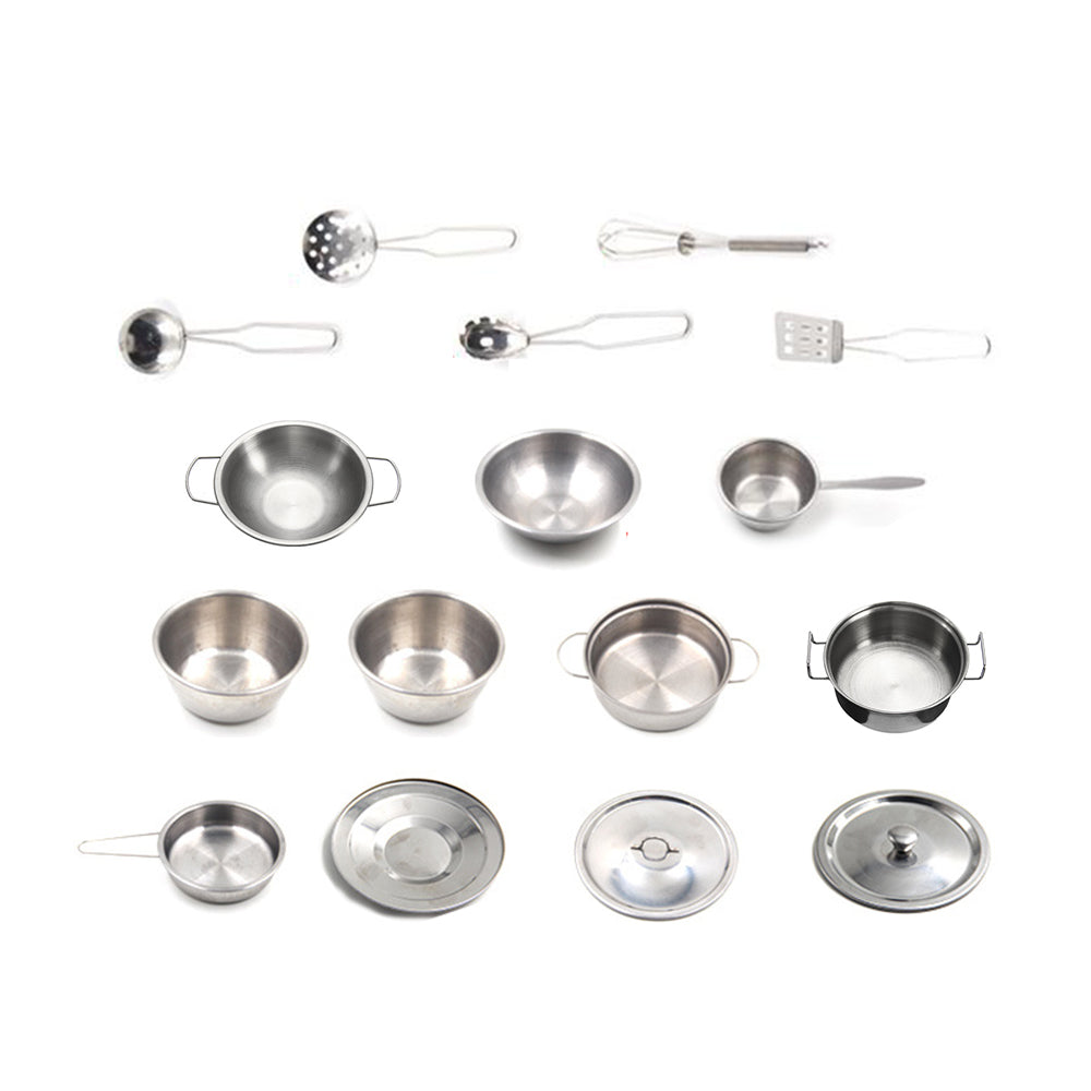 16Pcs Stainless Steel Mini Cooking Play Set for Kids Kitchen Pretend Toys