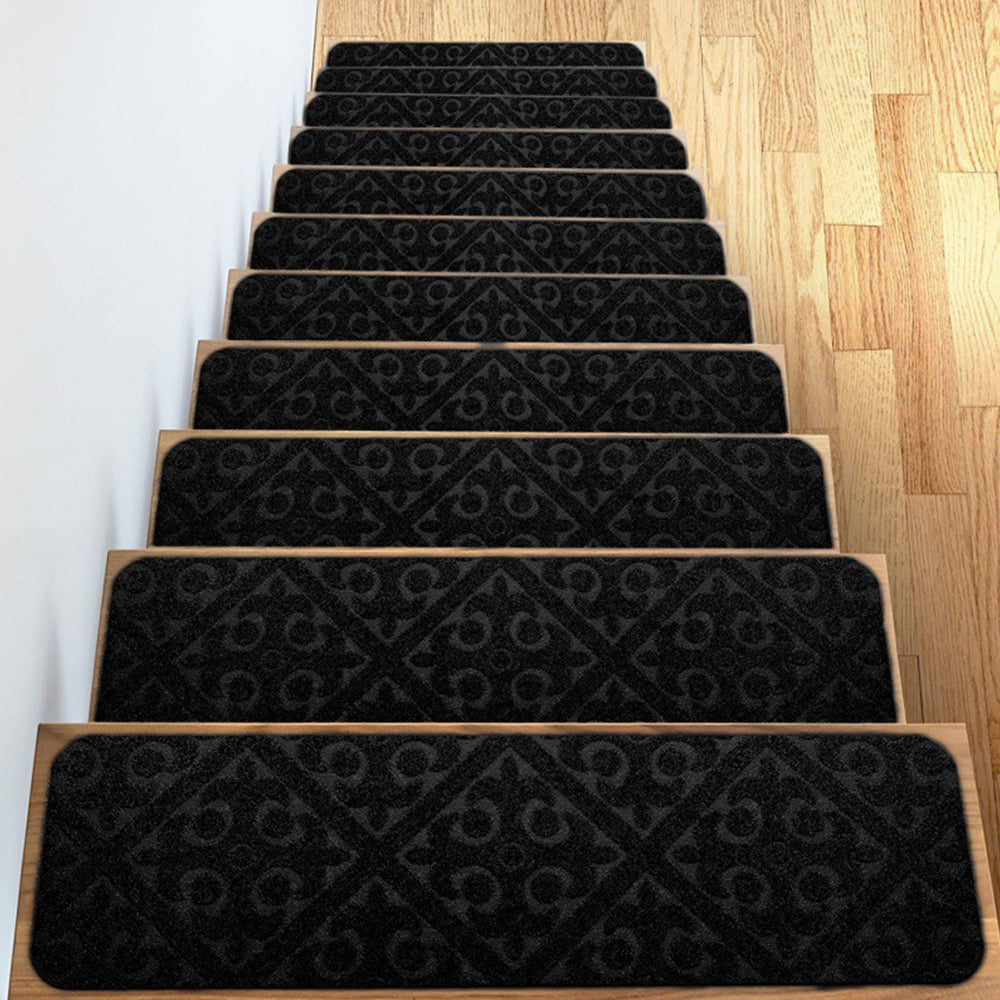 2Pcs Black Stair Mats Cling Non Slip Carpet Stair Treads
