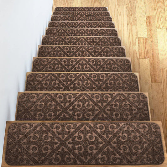 2Pcs Brown Stair Mats Cling Non Slip Carpet Stair Treads