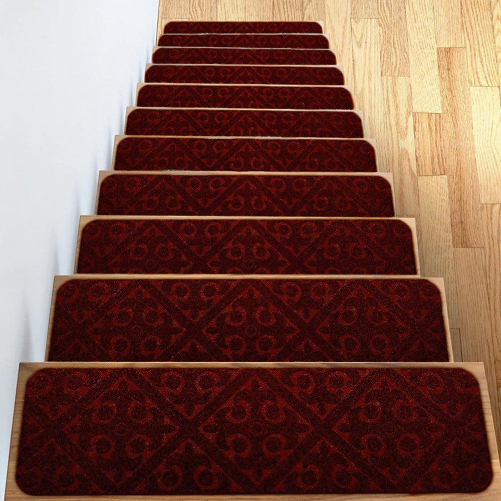 2Pcs Wine Red Stair Mats Cling Non Slip Carpet Stair Treads