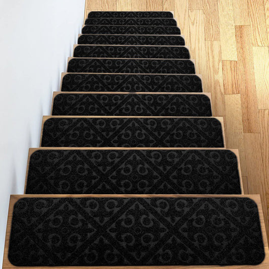 4Pcs Black Stair Mats Cling Non Slip Carpet Stair Treads
