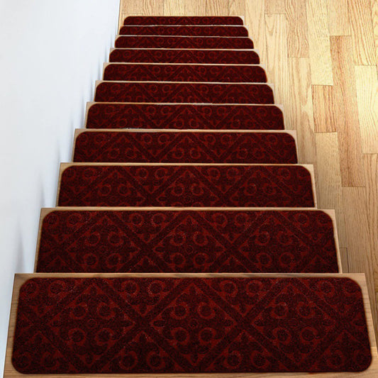 6Pcs Wine Red Stair Mats Cling Non Slip Carpet Stair Treads