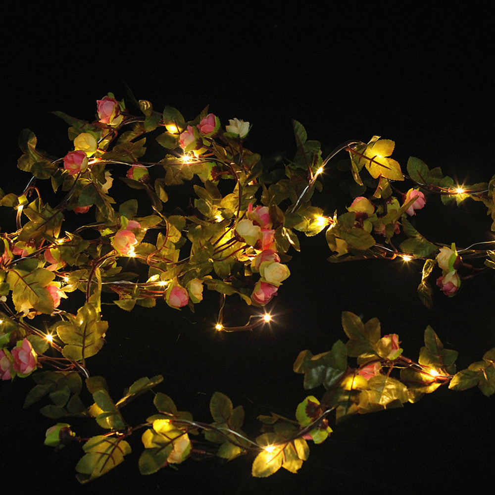 25LEDs Light Pink Artificial Small Rose Flower Vine Fairy String Light