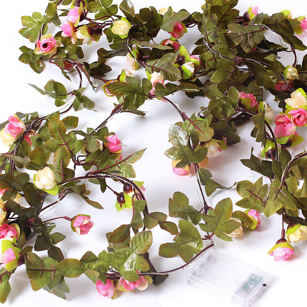 25LEDs Light Pink Artificial Small Rose Flower Vine Fairy String Light