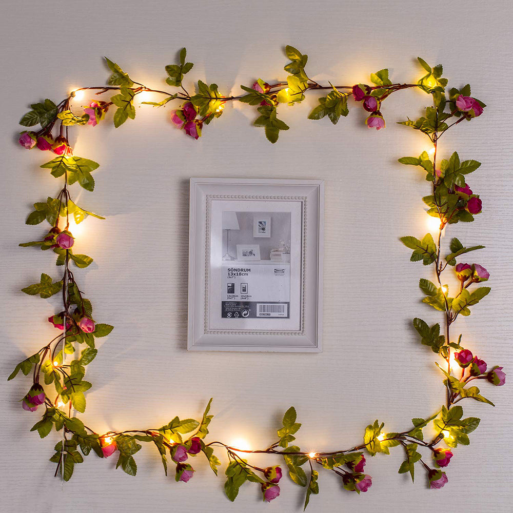 25LEDs Rose Red Artificial Small Rose Flower Vine Fairy String Light