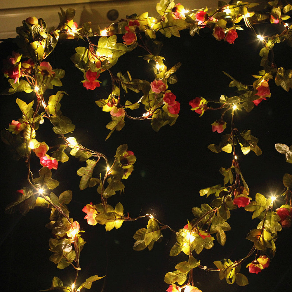 50LEDs Rose Red Artificial Small Rose Flower Vine Fairy String Light