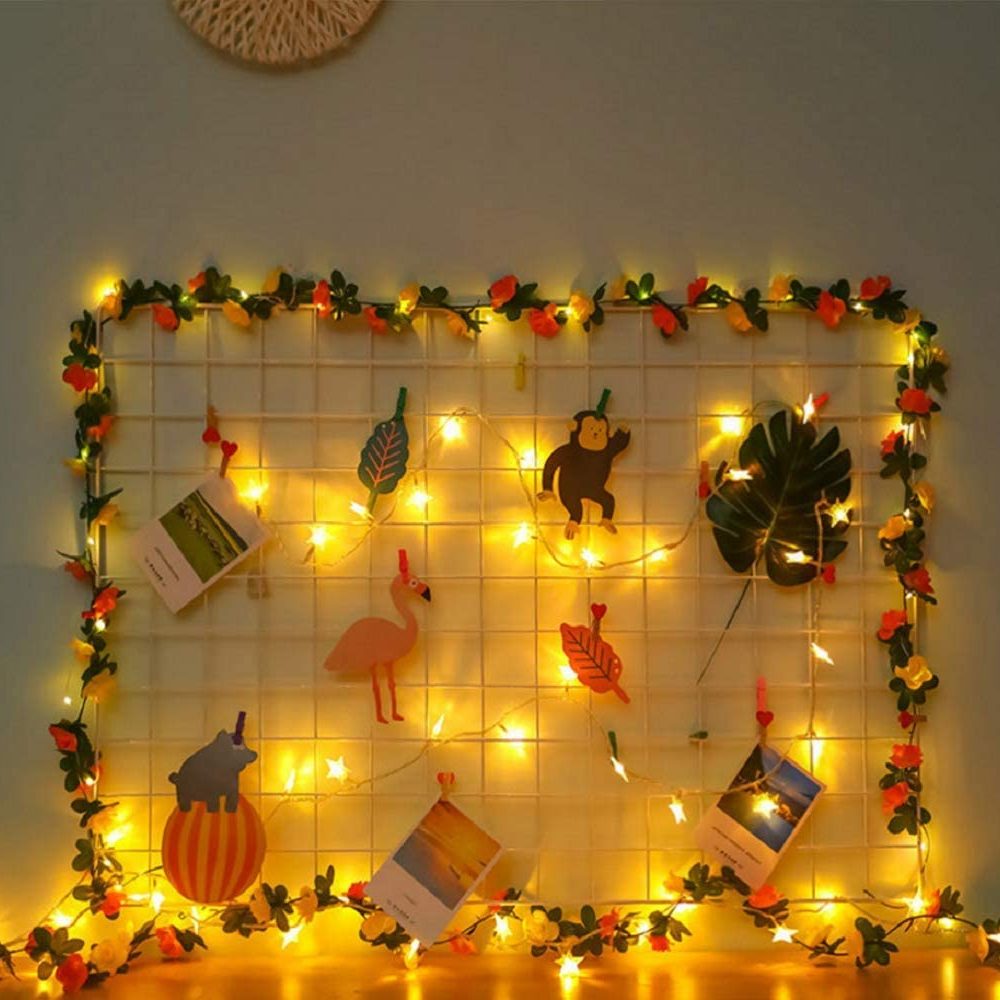 30LEDs Dark Pink LED Artificial Blooming Rose Flower Vine Fairy String Light