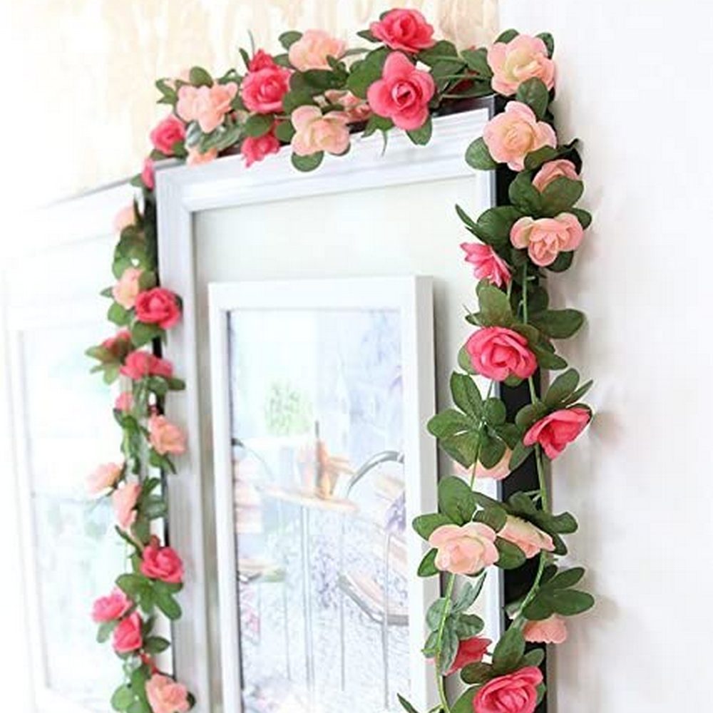 30LEDs Dark Pink LED Artificial Blooming Rose Flower Vine Fairy String Light