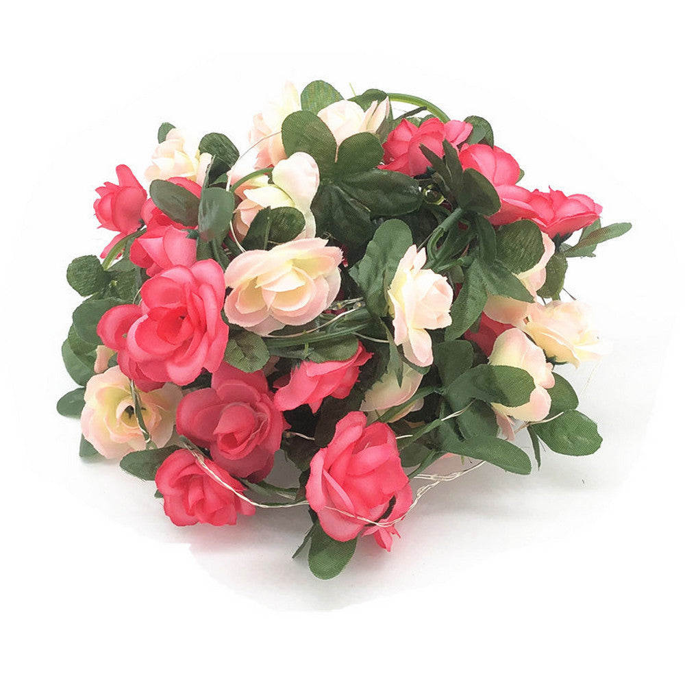 30LEDs Dark Pink LED Artificial Blooming Rose Flower Vine Fairy String Light