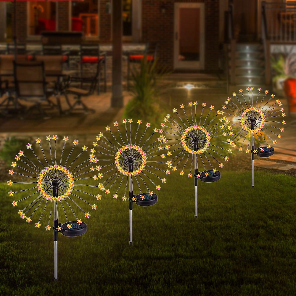 2 X Warm White Solar Starburst Star Ground Lights Starburst Lamp Firework Light