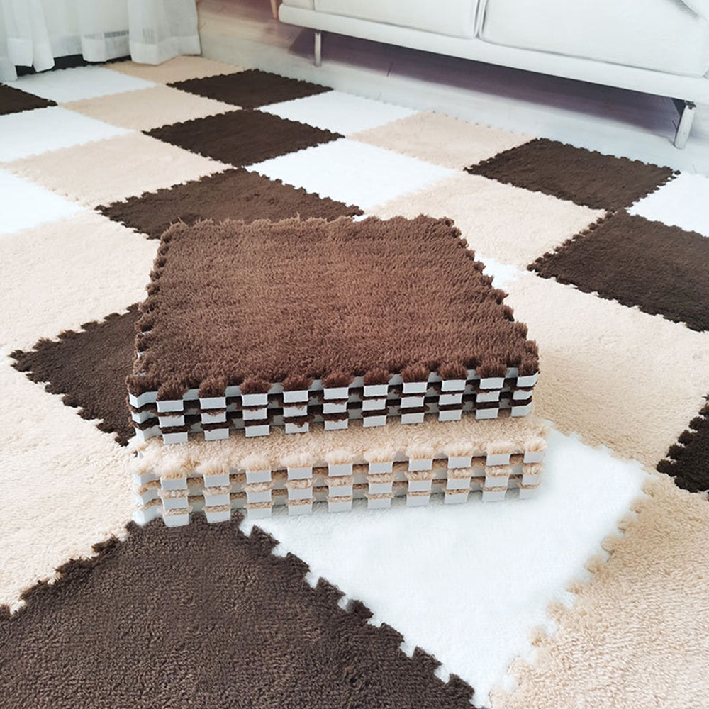 10Pcs Coffee Apricot Soft Plush EVA Foam Interlocking Floor Play Mats