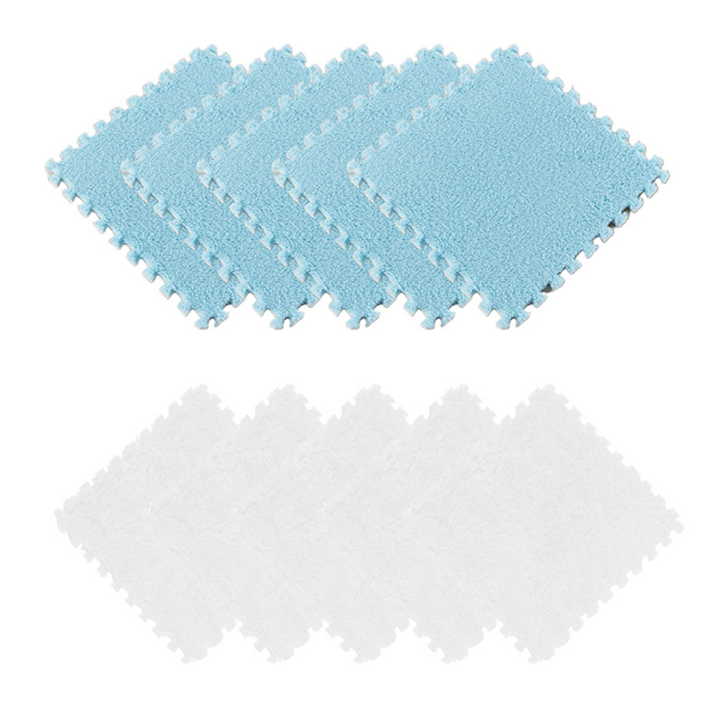 10Pcs Light Blue White Soft Plush EVA Foam Interlocking Floor Play Mats
