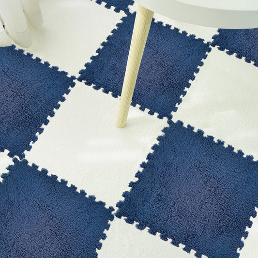 10Pcs Navy Blue White Soft Plush EVA Foam Interlocking Floor Play Mats