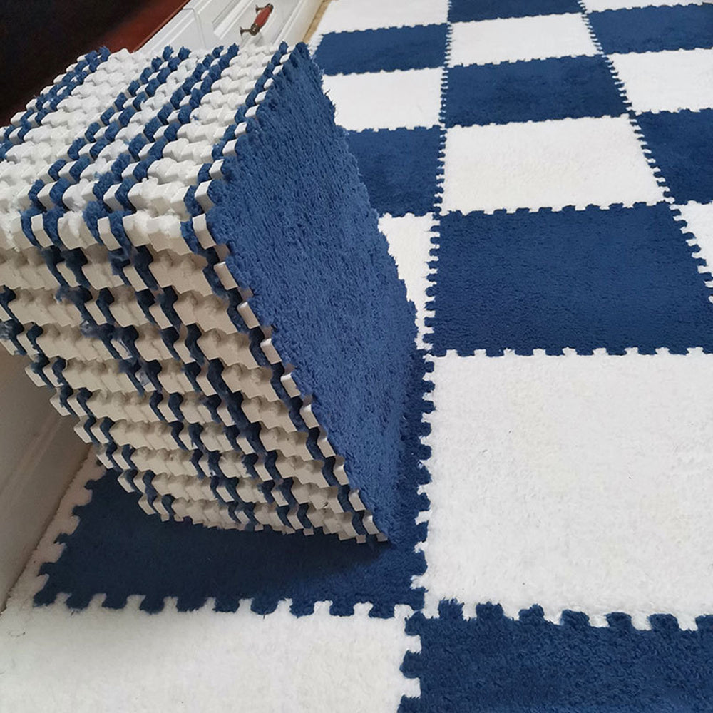 10Pcs Navy Blue White Soft Plush EVA Foam Interlocking Floor Play Mats