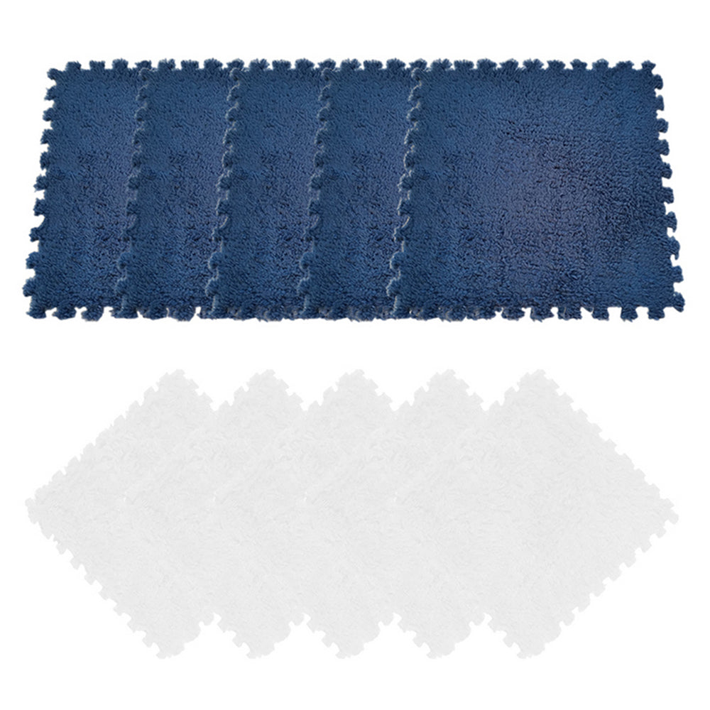 10Pcs Navy Blue White Soft Plush EVA Foam Interlocking Floor Play Mats