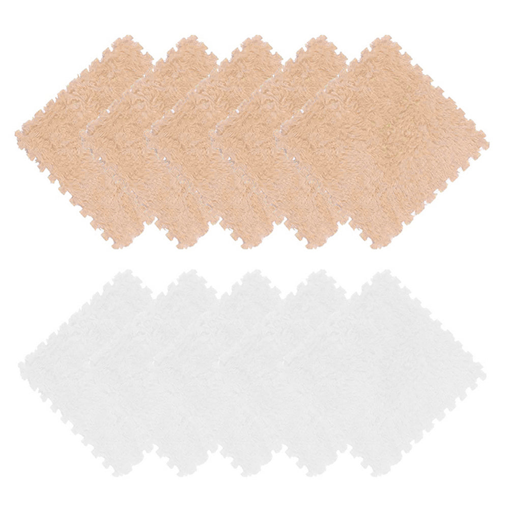 10Pcs Apricot White Soft Plush EVA Foam Interlocking Floor Play Mats