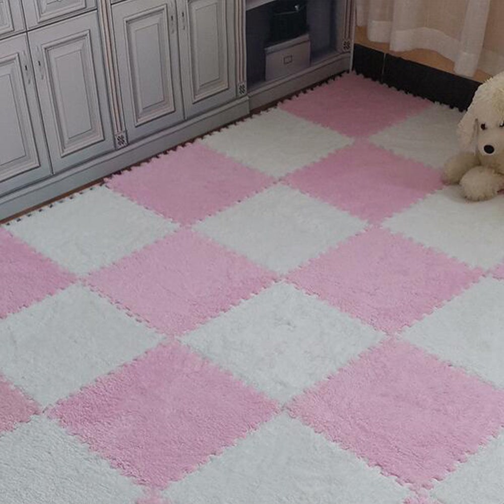 10Pcs Pink White Soft Plush EVA Foam Interlocking Floor Play Mats