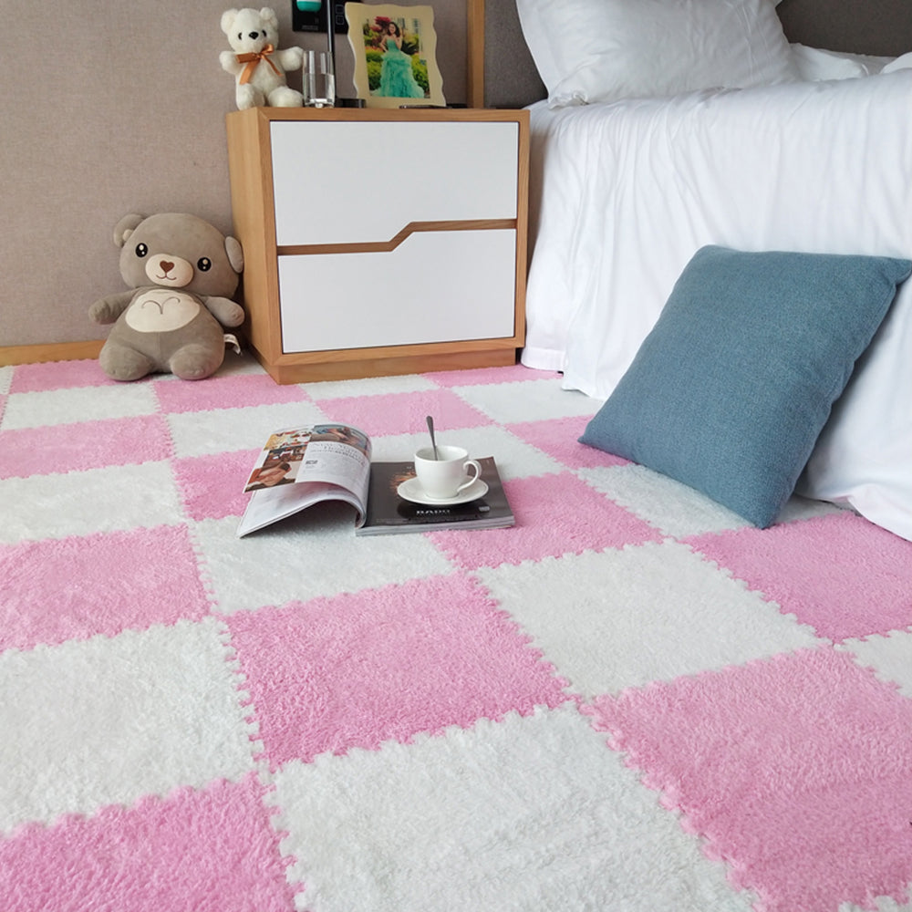 10Pcs Pink White Soft Plush EVA Foam Interlocking Floor Play Mats