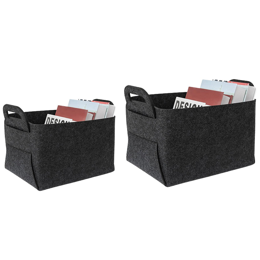 2 X Dark Grey Collapsible Felt Storage Bin Storage Basket