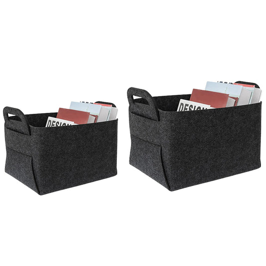 2 X Dark Grey Collapsible Felt Storage Bin Storage Basket