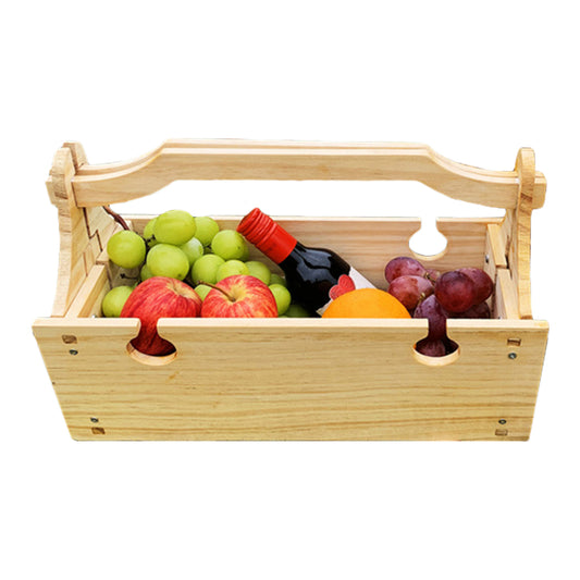 2 In 1 Wooden Picnic Table Picnic Storage Basket Wine Rack Wine Tray Wine Holder