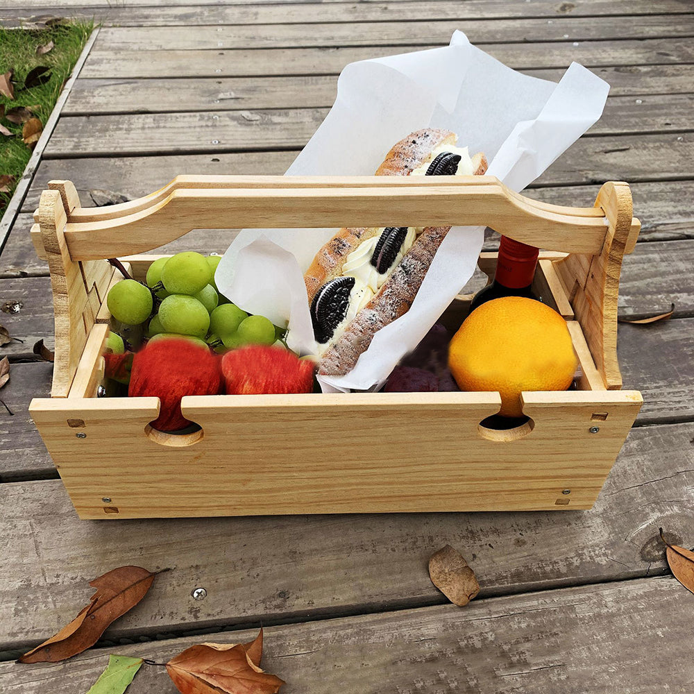 2 In 1 Wooden Picnic Table Picnic Storage Basket Wine Rack Wine Tray Wine Holder