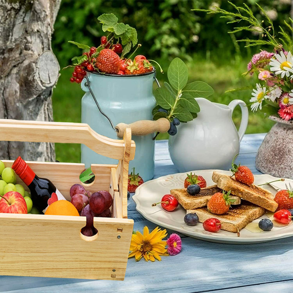 2 In 1 Wooden Picnic Table Picnic Storage Basket Wine Rack Wine Tray Wine Holder