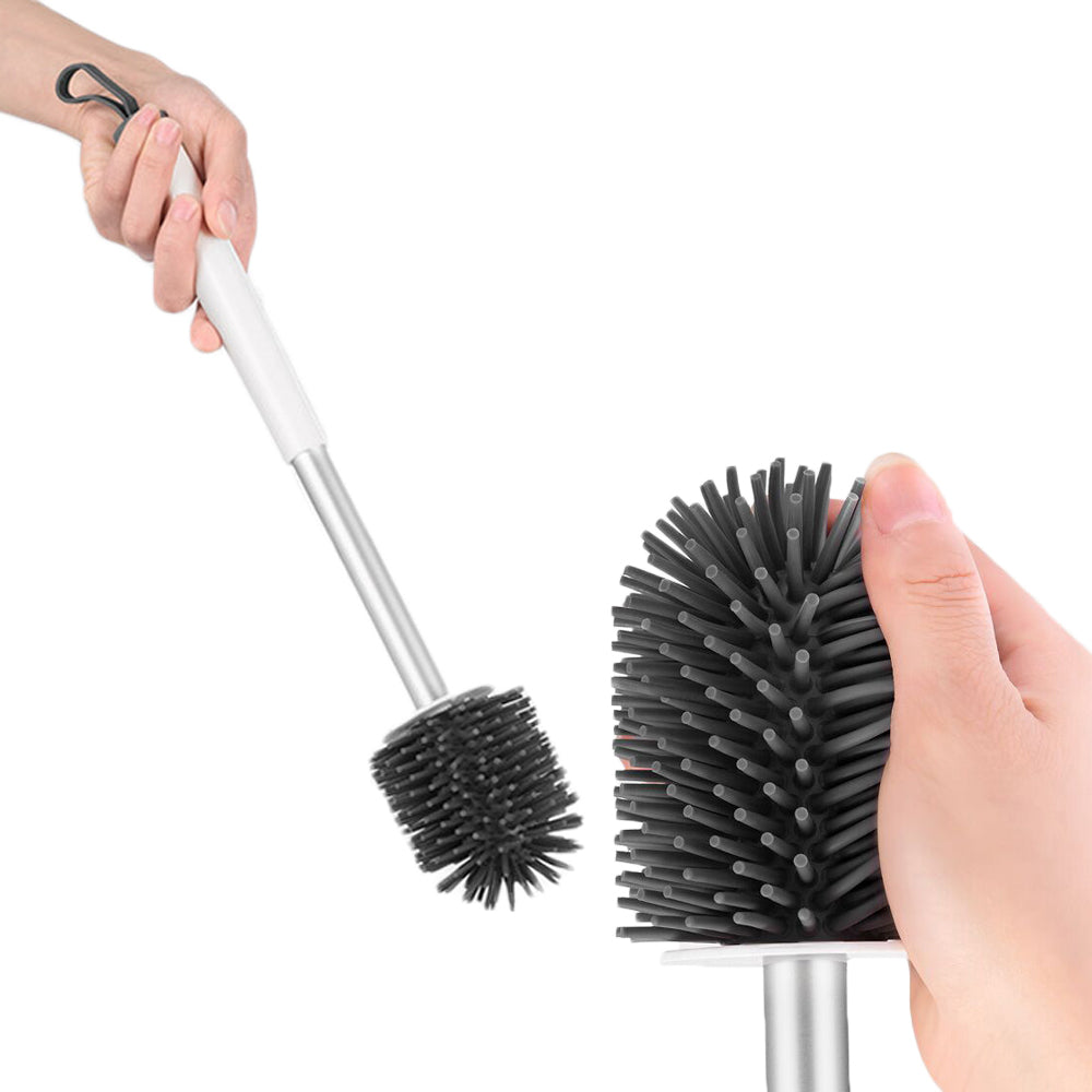 2 X Flexible TPR Bristles Toilet Brush with Not Water Leaking Holder Slots Base