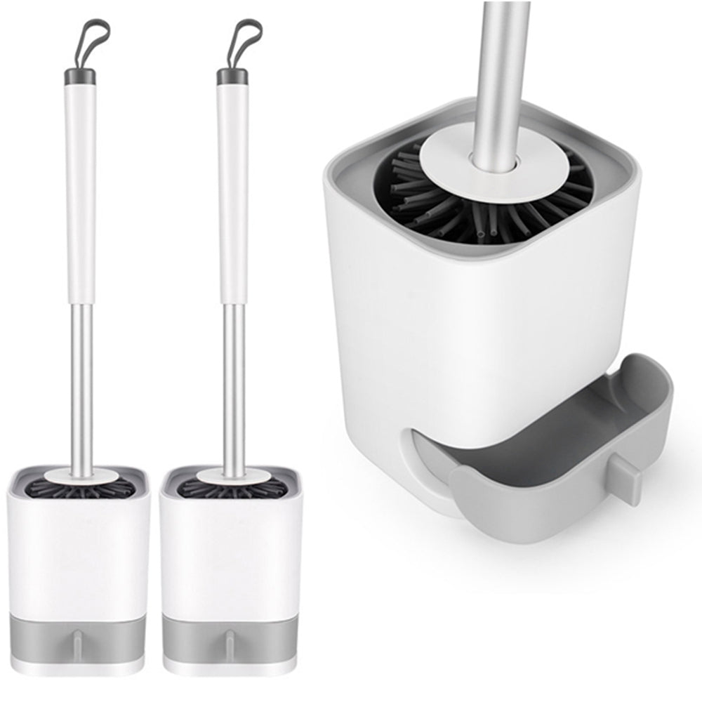 2 X Flexible TPR Bristles Toilet Brush with Not Water Leaking Holder Slots Base