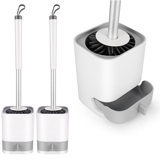 2 X Flexible TPR Bristles Toilet Brush with Not Water Leaking Holder Slots Base