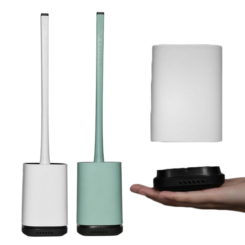 White Green Flexible Toilet Brush with Not Water Leaking Ventilation Slots Base