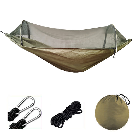 Outdoor Pop Up Hammock Bed With Mosquito Net Camping Swing for 1 or 2 Person Army Green