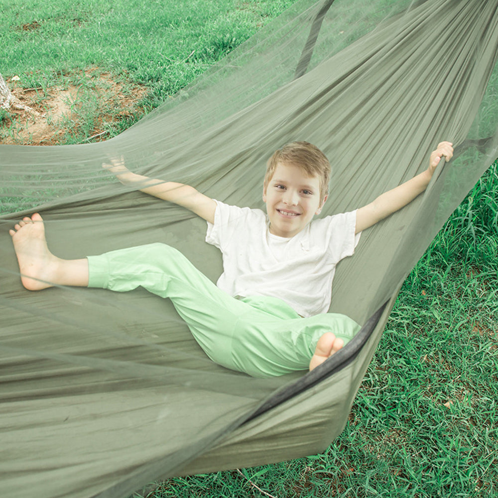 Outdoor Pop Up Hammock Bed With Mosquito Net Camping Swing for 1 or 2 Person Army Green