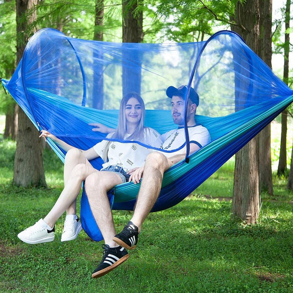 Outdoor Pop Up Hammock Bed With Mosquito Net Camping Swing for 1 or 2 Person Blue