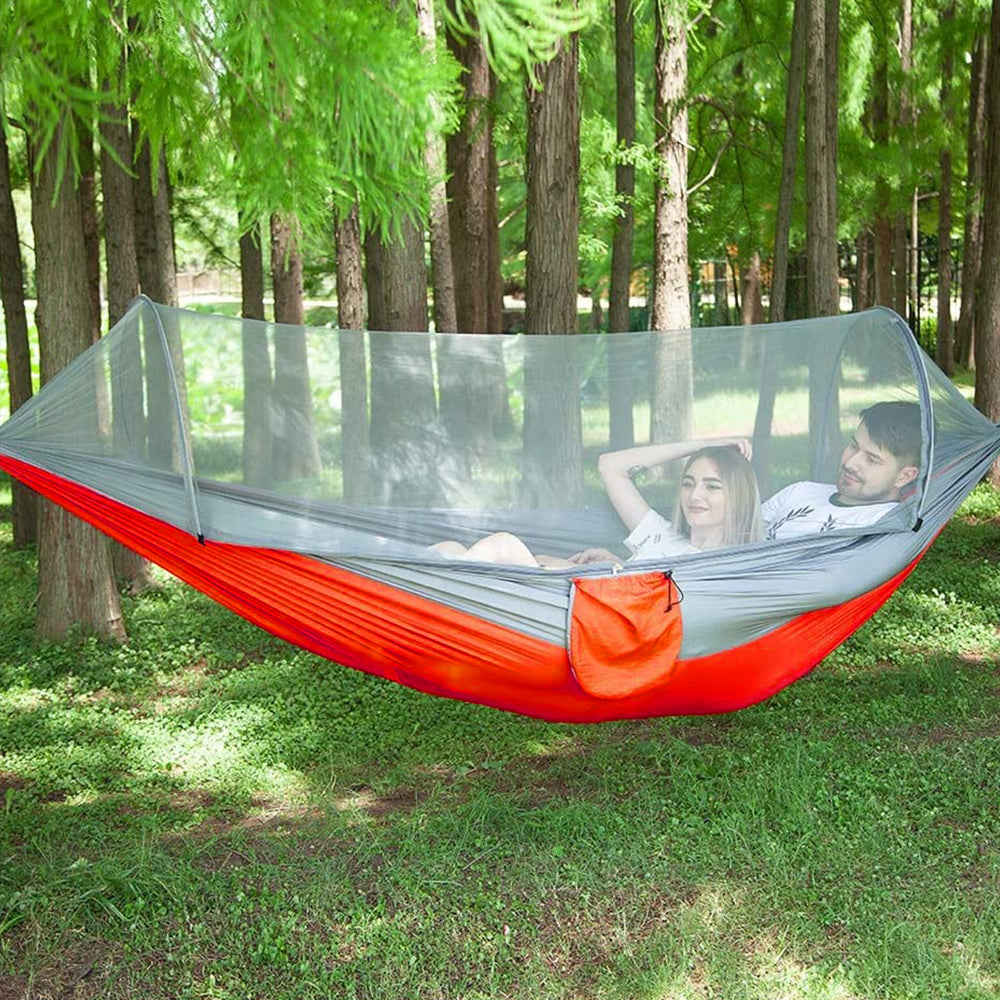 Outdoor Pop Up Hammock Bed With Mosquito Net Camping Swing for 1 or 2 Person Red