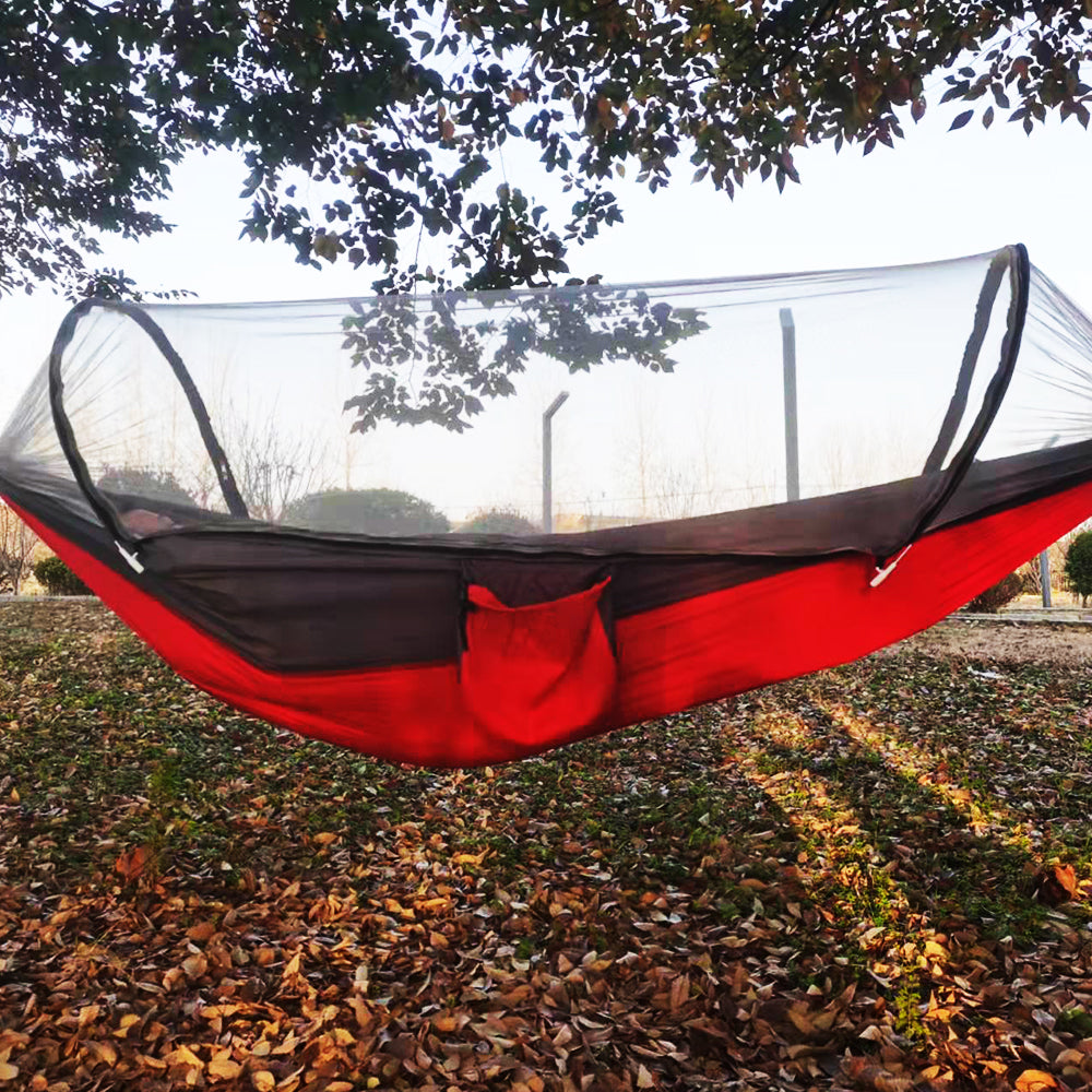 Outdoor Pop Up Hammock Bed With Mosquito Net Camping Swing for 1 or 2 Person Red